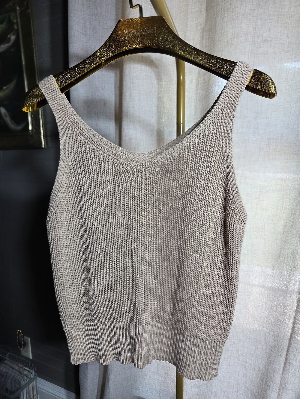 Sleeveless Knit Tank Top in Beige - Women's V-Neck